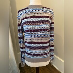 NEW ANN TAYLOR FAIR ISLE LITE SWEATER WITH BEAUTIFUL GOLD SHIMMER!